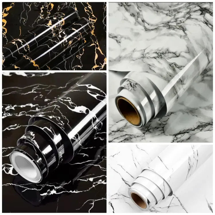 60 × 200cm Self Adhesive Black / White Marble Sheet for Kitchen