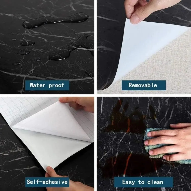 60 × 200cm Self Adhesive Black / White Marble Sheet for Kitchen