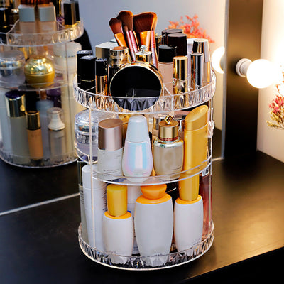 3 Tiers Rotating Makeup Organizer 360° Large Capacity Makeup Stand