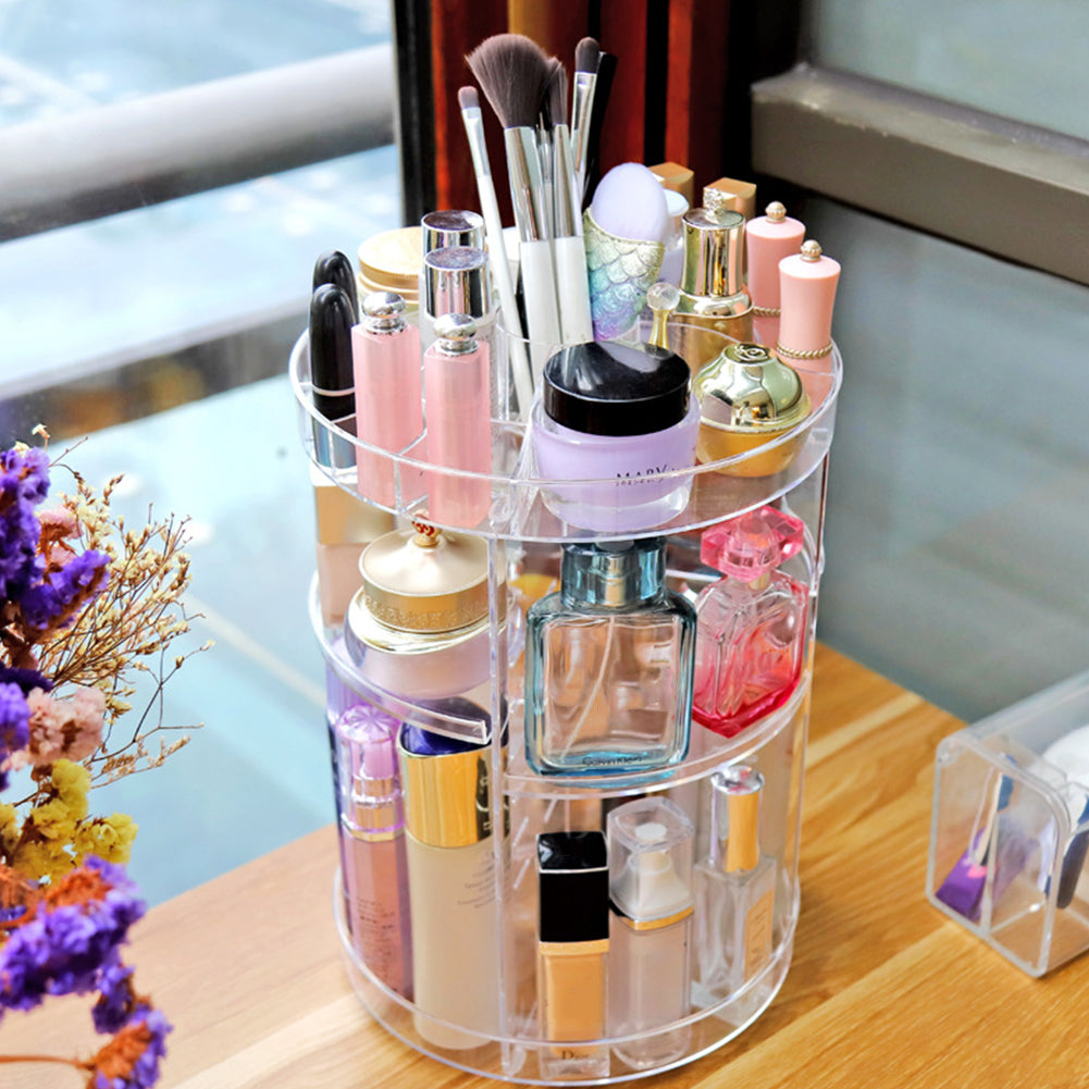 3 Tiers Rotating Makeup Organizer 360° Large Capacity Makeup Stand