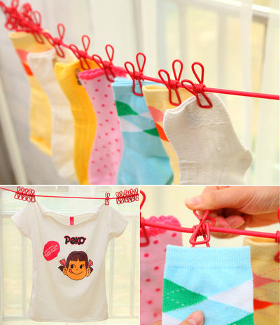 Clip & hang Clothesline with (12) Clip- Elastic,windproof for travel & home use