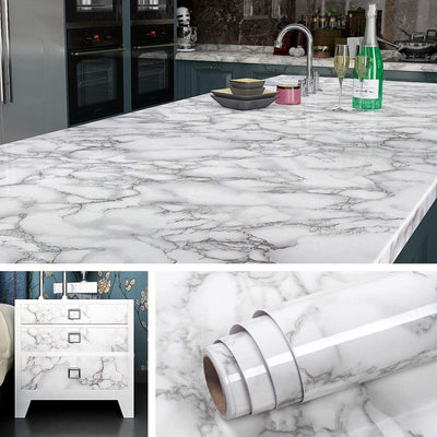 60 × 200cm Self Adhesive Black / White Marble Sheet for Kitchen