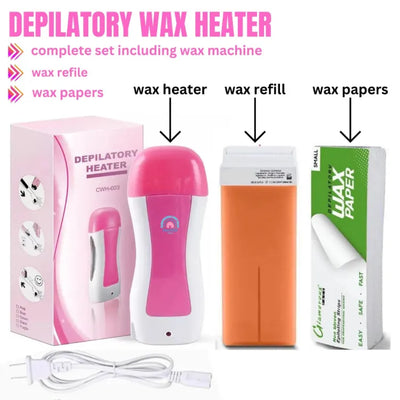 3 in 1 Depilatory Wax Set (Heater,Refill,& Strips)