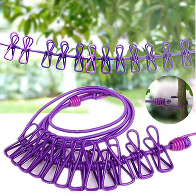 Clip & hang Clothesline with (12) Clip- Elastic,windproof for travel & home use