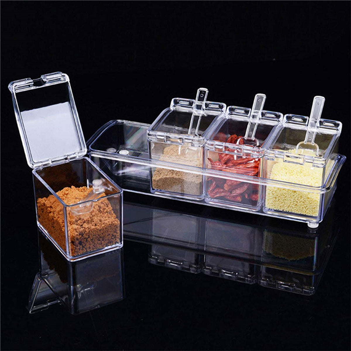 4 IN 1 Crystal Seasoning  Storage Container with Spoon