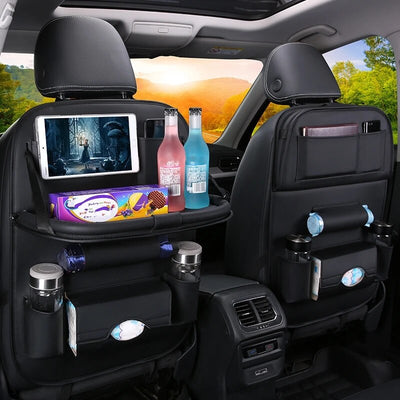 Multifunctional Car Back Seat Organizer With Foldable Table Tray PU Leather