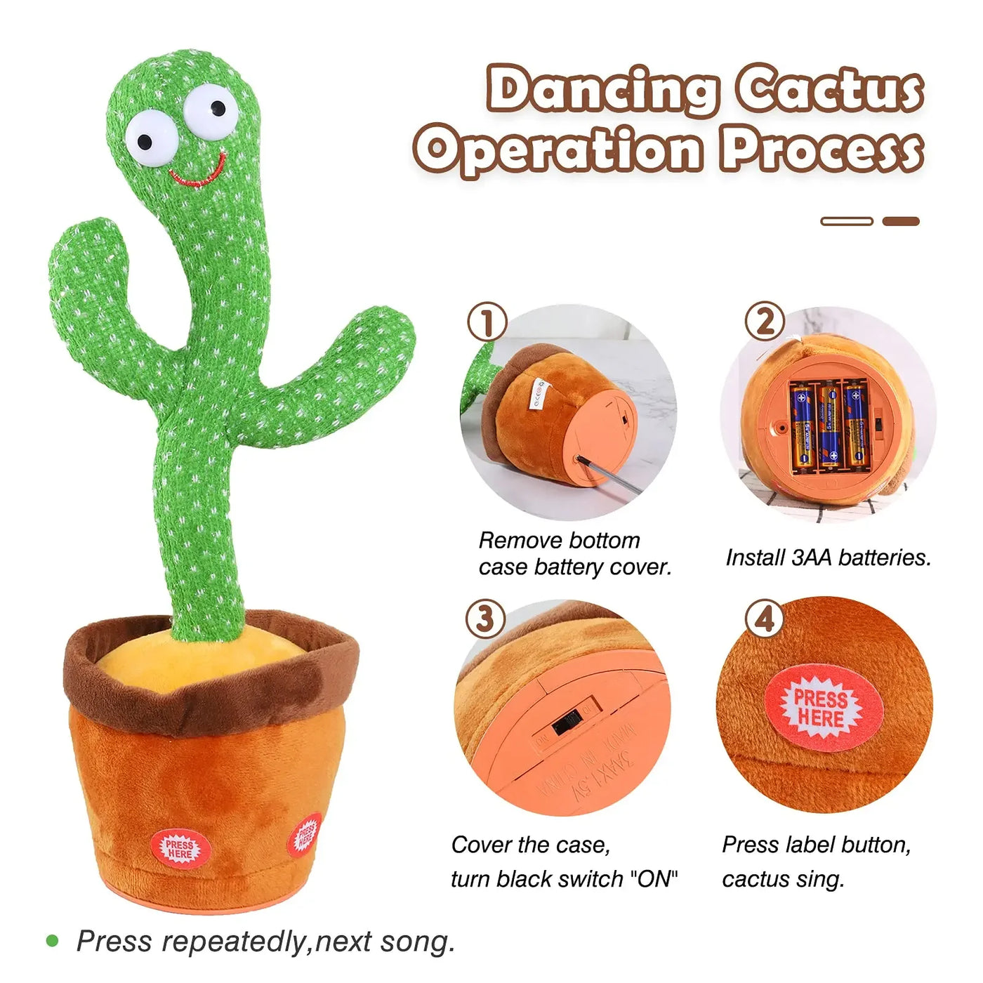 Rechargeable Dancing Cactus Toy with 120 Songs and Voice Repeat Function🌵🎵