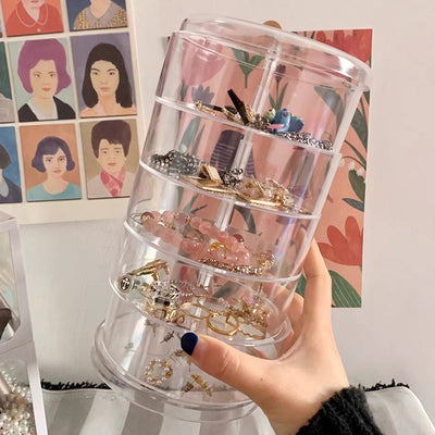 Acrylic Rotating Jewelry Organizer with Lid Transparent