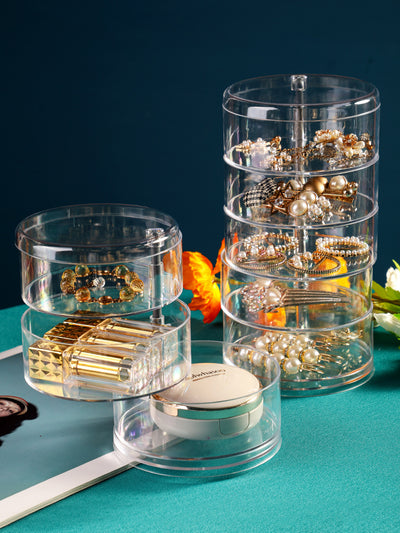 Acrylic Rotating Jewelry Organizer with Lid Transparent