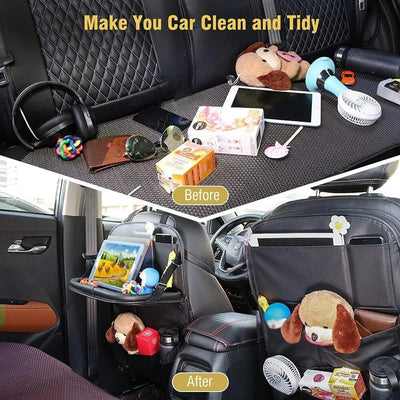 Multifunctional Car Back Seat Organizer With Foldable Table Tray PU Leather