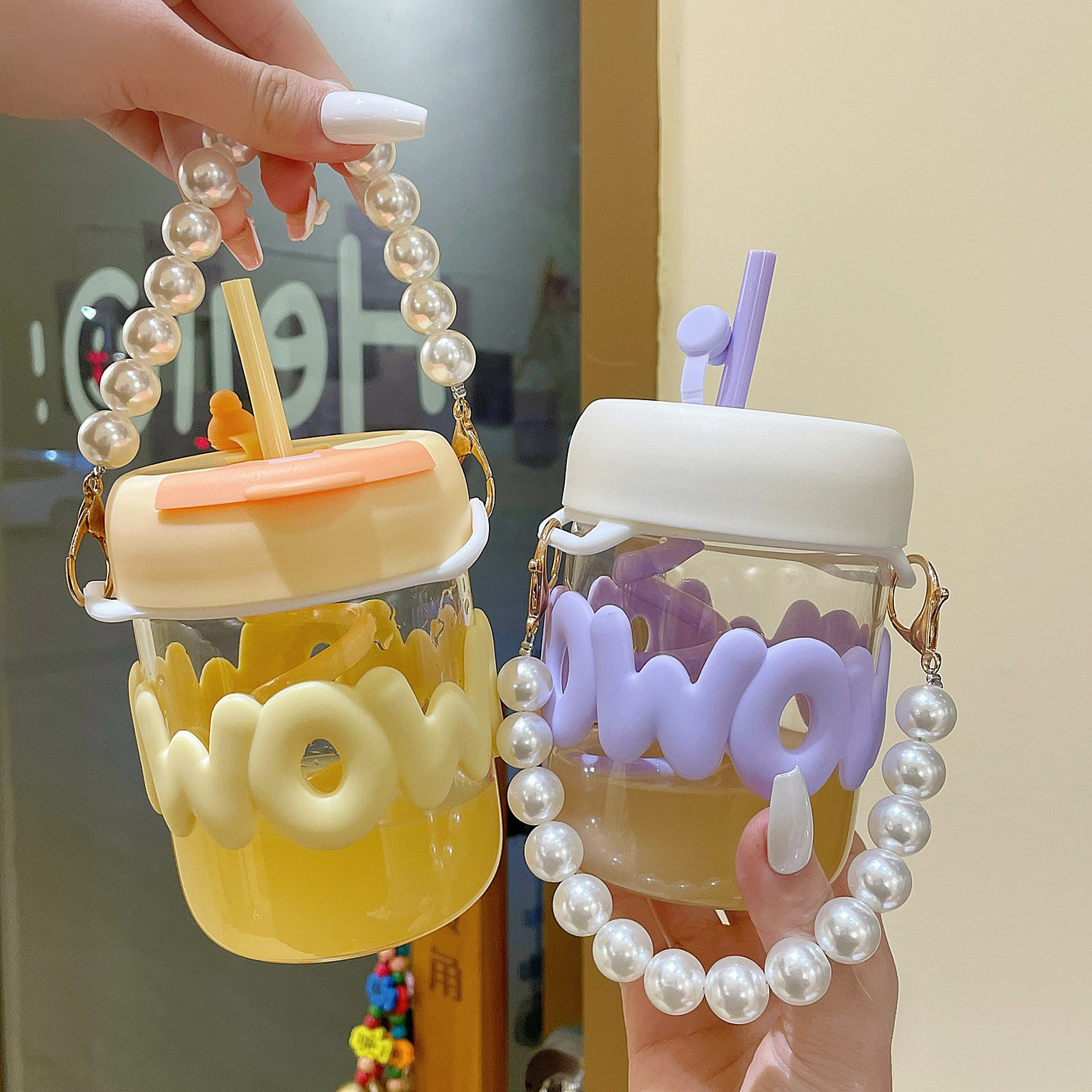 Pearl Chain Glass Cup Breakfast Milk Cup Cute coffee Cup best for gift