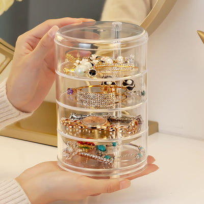 Acrylic Rotating Jewelry Organizer with Lid Transparent