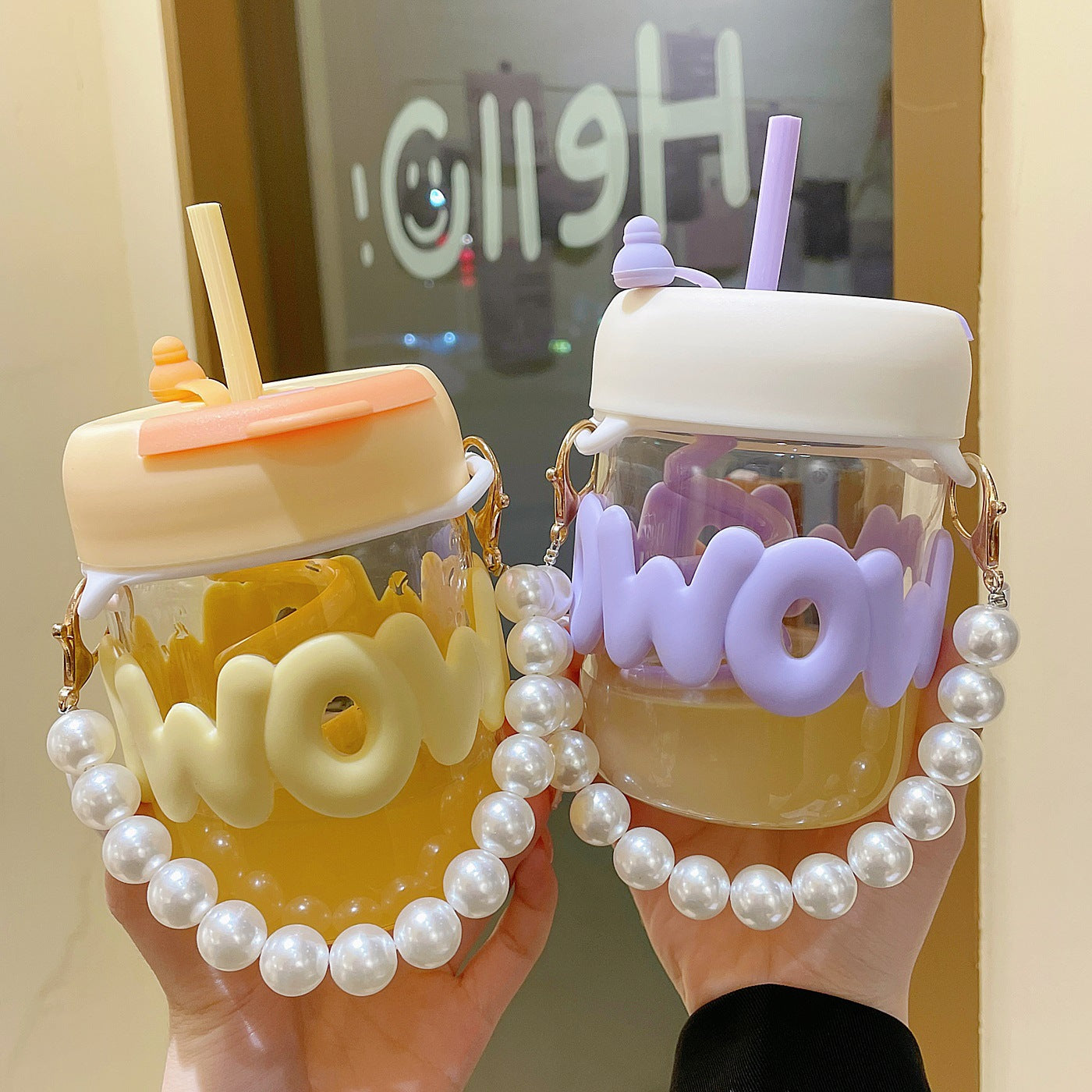 Pearl Chain Glass Cup Breakfast Milk Cup Cute coffee Cup best for gift