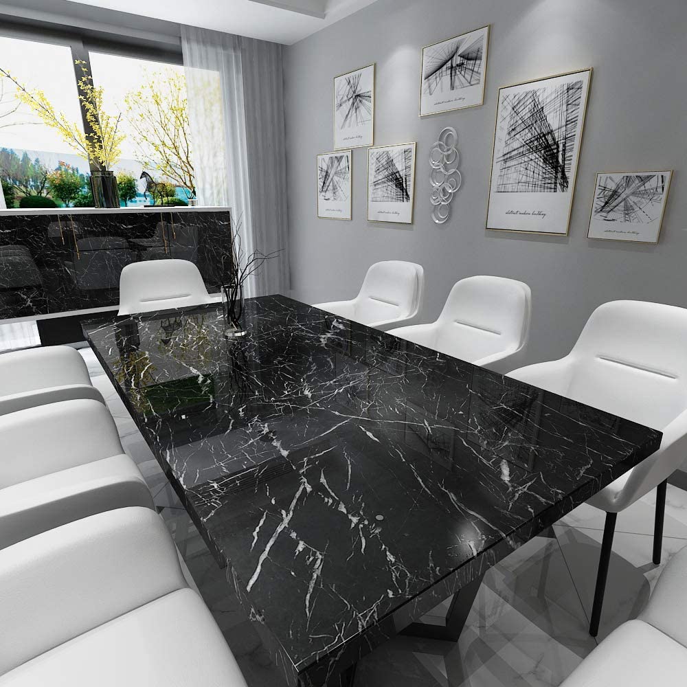 60 × 200cm Self Adhesive Black / White Marble Sheet for Kitchen