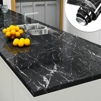 60 × 200cm Self Adhesive Black / White Marble Sheet for Kitchen